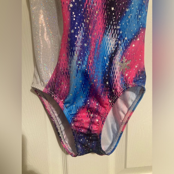 EUC Snowflake Designs Girls Leotard PINK & BLUE Metallic Child Large Gymnastics - Picture 3 of 6